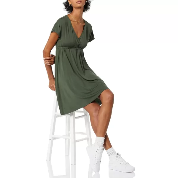 Amazon Essentials Womens Surplice Dress Available in Plus SizeRayon Blend Dark Olive