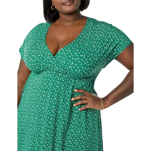 Amazon Essentials Womens Surplice Dress Available in Plus SizeRayon Blend Green Floral