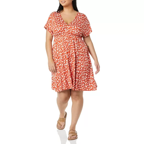 Amazon Essentials Womens Surplice Dress Available in Plus SizeRayon Blend Red Floral Print