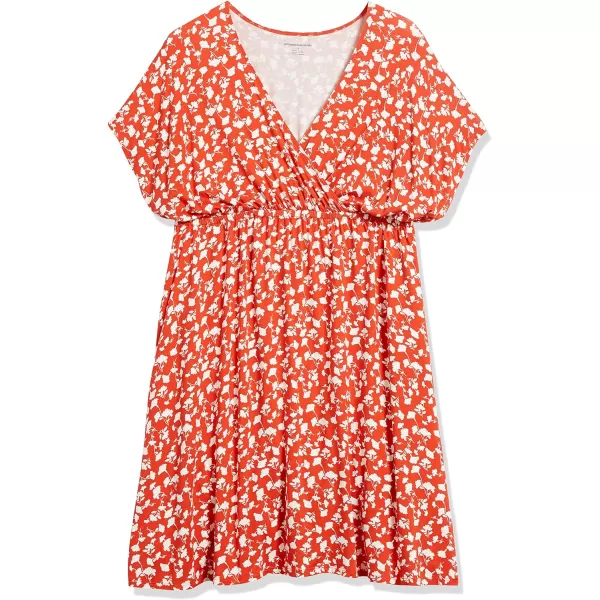 Amazon Essentials Womens Surplice Dress Available in Plus SizeRayon Blend Red Floral Print