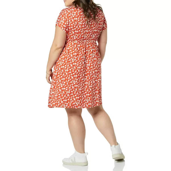 Amazon Essentials Womens Surplice Dress Available in Plus SizeRayon Blend Red Floral Print