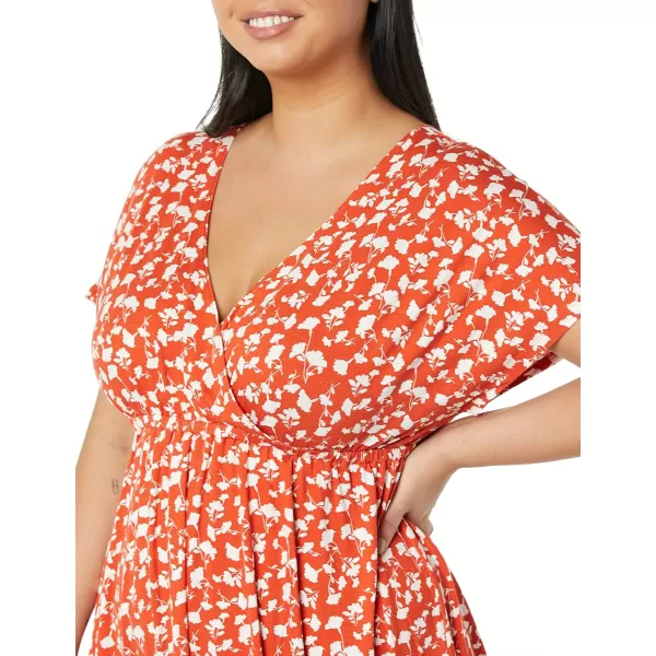 Amazon Essentials Womens Surplice Dress Available in Plus SizeRayon Blend Red Floral Print