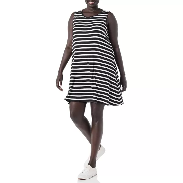 Amazon Essentials Womens Tank Swing Dress Available in Plus SizeRayon Blend Black French Stripe