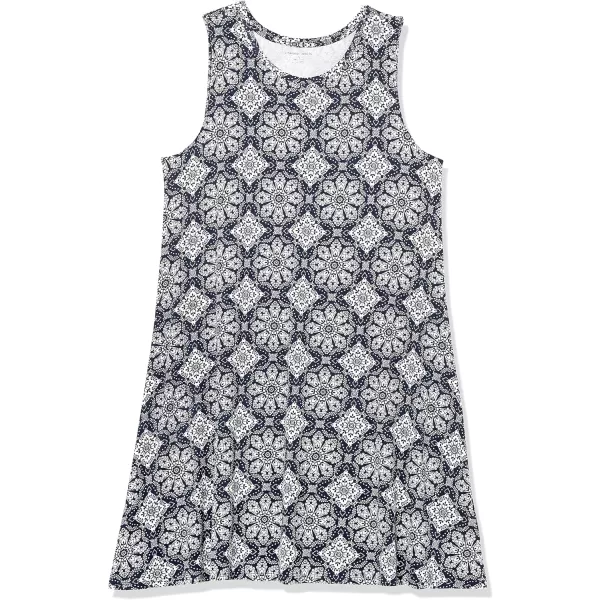 Amazon Essentials Womens Tank Swing Dress Available in Plus SizeRayon Blend Navy Tile Pattern