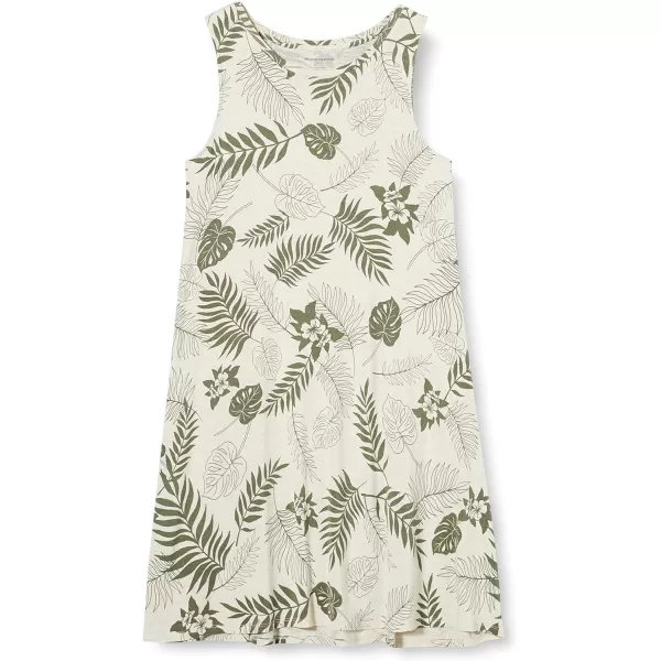 Amazon Essentials Womens Tank Swing Dress Available in Plus SizeSustainably Sourced Rayon Blend Oatmeal Palm Leaf