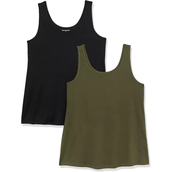 Amazon Essentials Womens Tank Top Available in Plus Size Multipacks2 BlackDark Olive