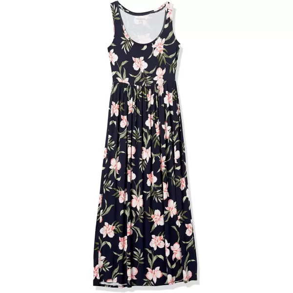 Amazon Essentials Womens Tank Waisted Maxi Dress Available in Plus SizeRayon Blend Navy Tropical