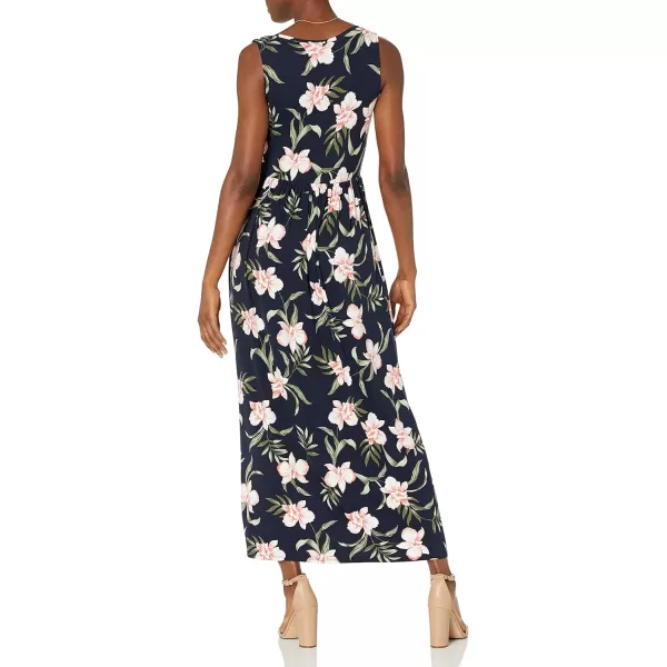 Amazon Essentials Womens Tank Waisted Maxi Dress Available in Plus SizeRayon Blend Navy Tropical