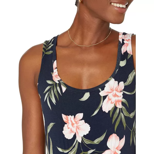 Amazon Essentials Womens Tank Waisted Maxi Dress Available in Plus SizeRayon Blend Navy Tropical