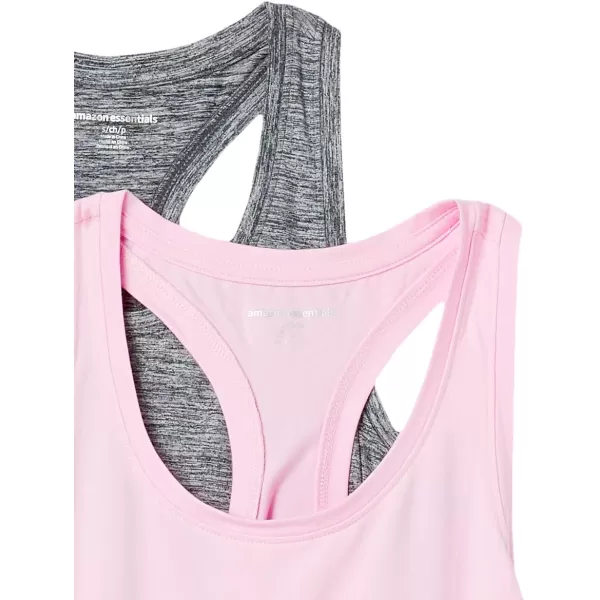 Amazon Essentials Womens Tech Stretch Racerback Tank Top Available in Plus Size Multipacks2 Black Space DyeLight Pink