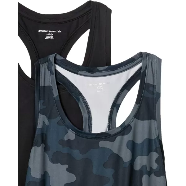 Amazon Essentials Womens Tech Stretch Racerback Tank Top Available in Plus Size Multipacks2 BlackGrey Camo