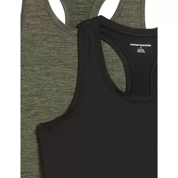 Amazon Essentials Womens Tech Stretch Racerback Tank Top Available in Plus Size Multipacks2 BlackOlive Space Dye