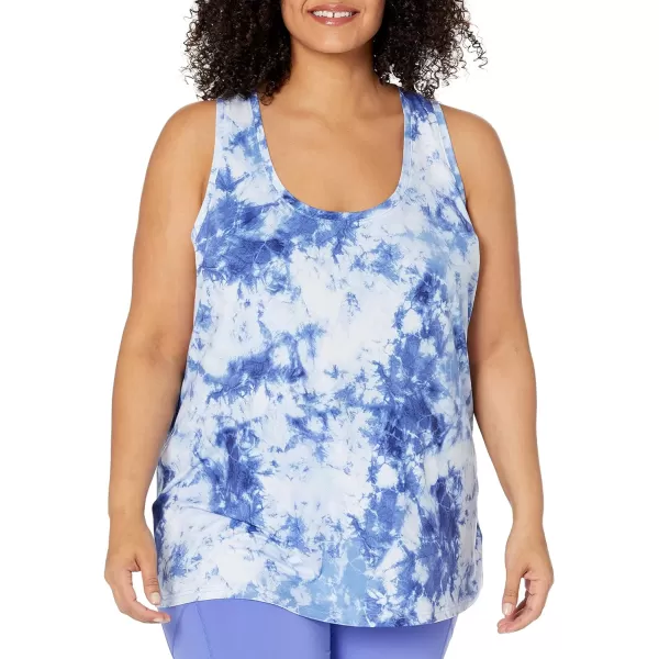 Amazon Essentials Womens Tech Stretch Racerback Tank Top Available in Plus Size Multipacks2 NavyWhite Tie Dye