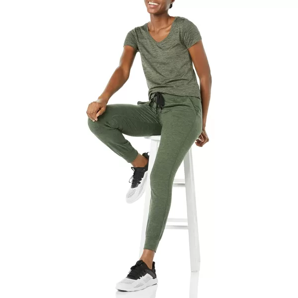 Amazon Essentials Womens Tech Stretch ShortSleeve VNeck TShirt Available in Plus Size Multipacks2 BlackOlive Space Dye