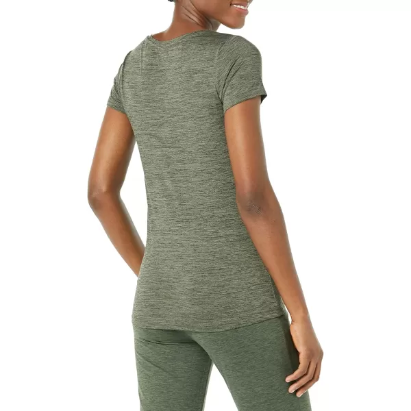 Amazon Essentials Womens Tech Stretch ShortSleeve VNeck TShirt Available in Plus Size Multipacks2 BlackOlive Space Dye