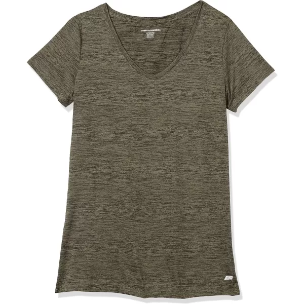 Amazon Essentials Womens Tech Stretch ShortSleeve VNeck TShirt Available in Plus Size Multipacks2 BlackOlive Space Dye