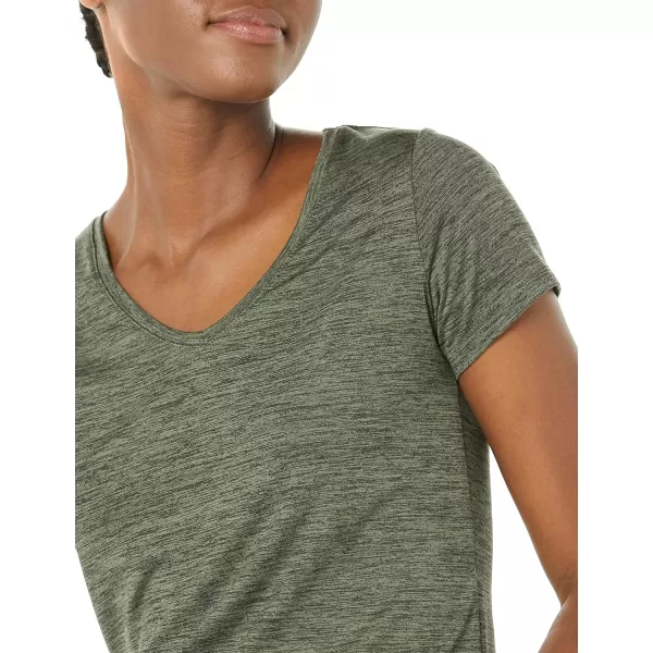 Amazon Essentials Womens Tech Stretch ShortSleeve VNeck TShirt Available in Plus Size Multipacks2 BlackOlive Space Dye