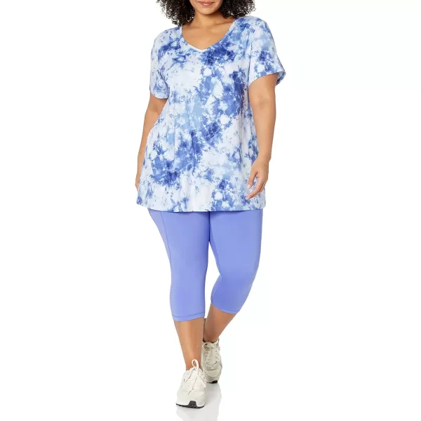 Amazon Essentials Womens Tech Stretch ShortSleeve VNeck TShirt Available in Plus Size Multipacks2 NavyWhite Tie Dye