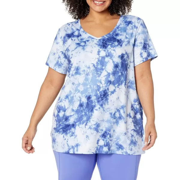 Amazon Essentials Womens Tech Stretch ShortSleeve VNeck TShirt Available in Plus Size Multipacks2 NavyWhite Tie Dye