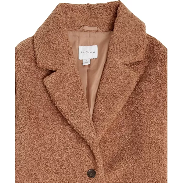 Amazon Essentials Womens Teddy Bear Fleece OversizedFit Lapel Jacket Previously Daily RitualCamel