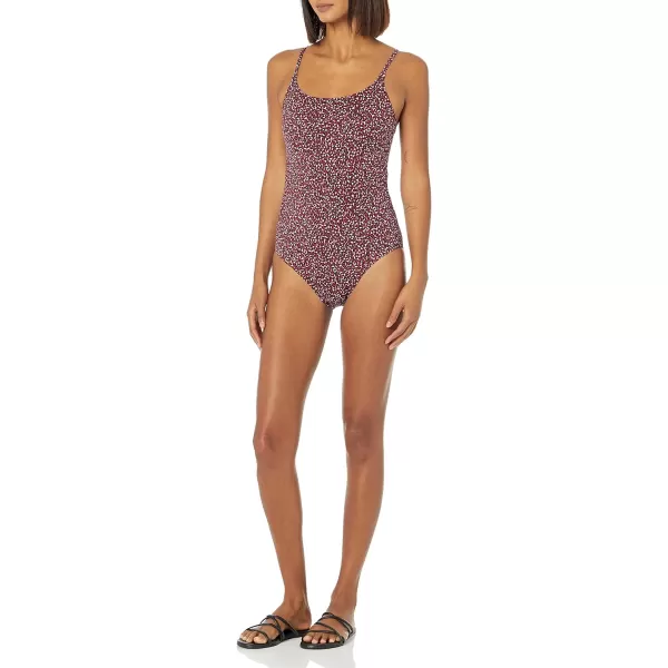 Amazon Essentials Womens Thin Strap onePiece SwimsuitBrick Red Leopard