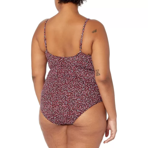 Amazon Essentials Womens Thin Strap onePiece SwimsuitBrick Red Leopard