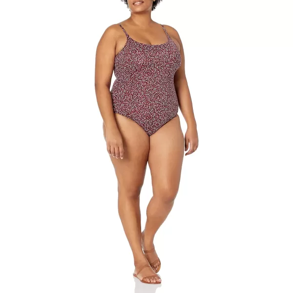 Amazon Essentials Womens Thin Strap onePiece SwimsuitBrick Red Leopard