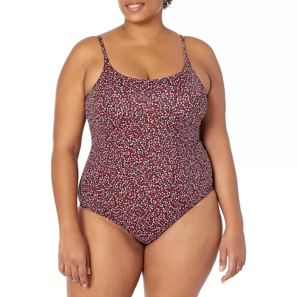 Amazon Essentials Womens Thin Strap onePiece SwimsuitBrick Red Leopard