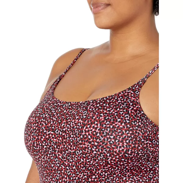 Amazon Essentials Womens Thin Strap onePiece SwimsuitBrick Red Leopard