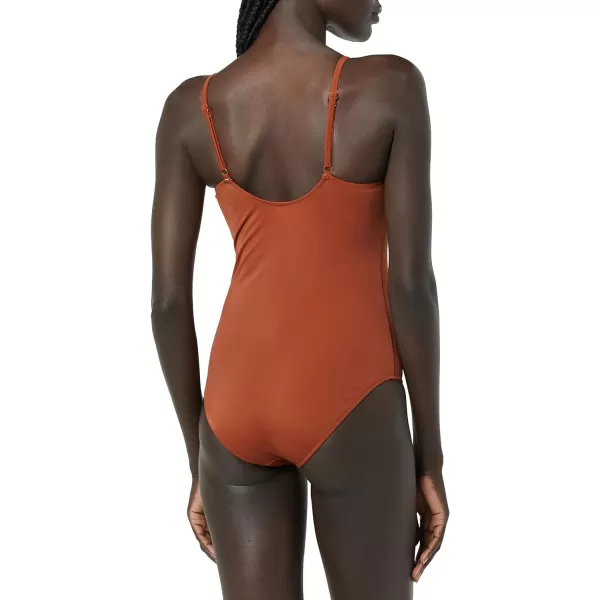 Amazon Essentials Womens Thin Strap onePiece SwimsuitBrown