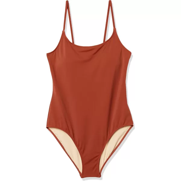 Amazon Essentials Womens Thin Strap onePiece SwimsuitBrown