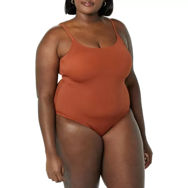 Amazon Essentials Womens Thin Strap onePiece SwimsuitBrown