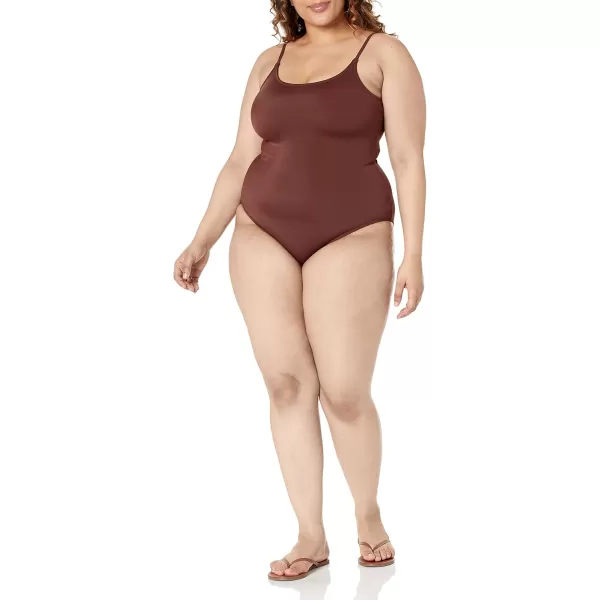 Amazon Essentials Womens Thin Strap onePiece SwimsuitDeep Brown