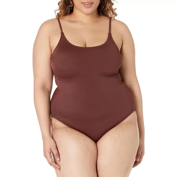 Amazon Essentials Womens Thin Strap onePiece SwimsuitDeep Brown