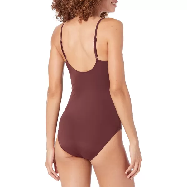 Amazon Essentials Womens Thin Strap onePiece SwimsuitDeep Brown