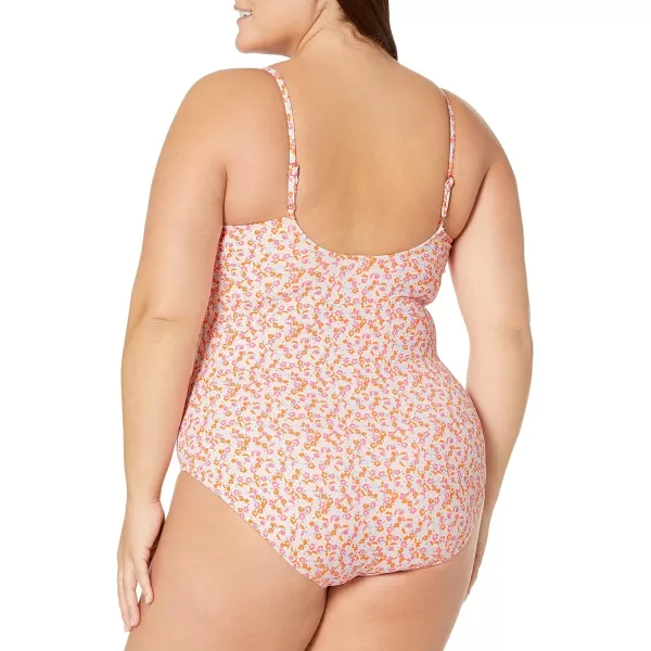 Amazon Essentials Womens Thin Strap onePiece SwimsuitPale Peach Micro Floral