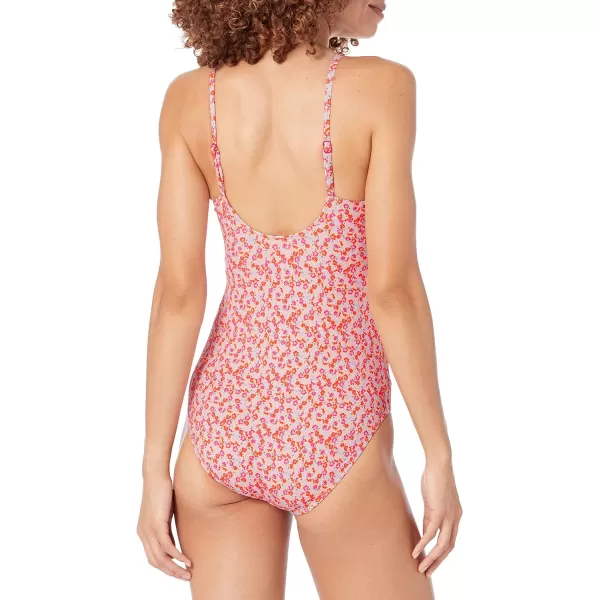 Amazon Essentials Womens Thin Strap onePiece SwimsuitPale Peach Micro Floral