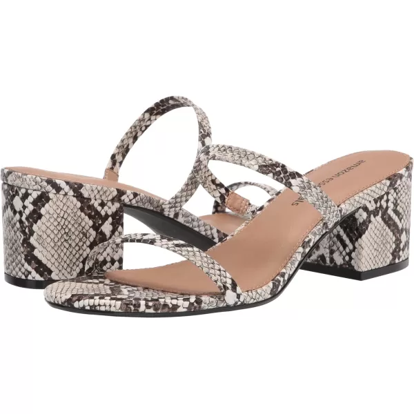 Amazon Essentials Womens Thin Two Strap Heeled SlideBlack White Snake Print