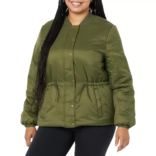 Amazon Essentials Womens Waist Padded Bomber JacketDark Olive