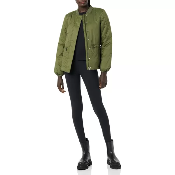 Amazon Essentials Womens Waist Padded Bomber JacketDark Olive