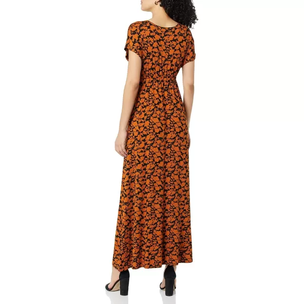 Amazon Essentials Womens Waisted Maxi Dress Available in Plus SizeRayon Blend Black Brown Floral Print