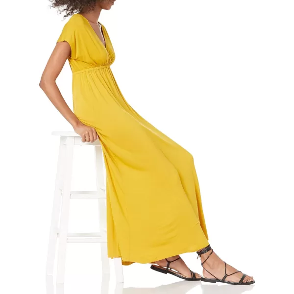 Amazon Essentials Womens Waisted Maxi Dress Available in Plus SizeRayon Blend Dark Yellow