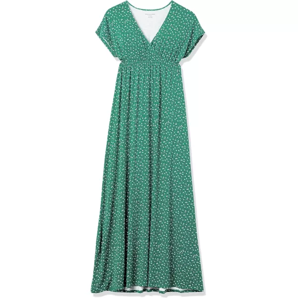 Amazon Essentials Womens Waisted Maxi Dress Available in Plus SizeSustainably Sourced Rayon Blend Green White Leaf Print