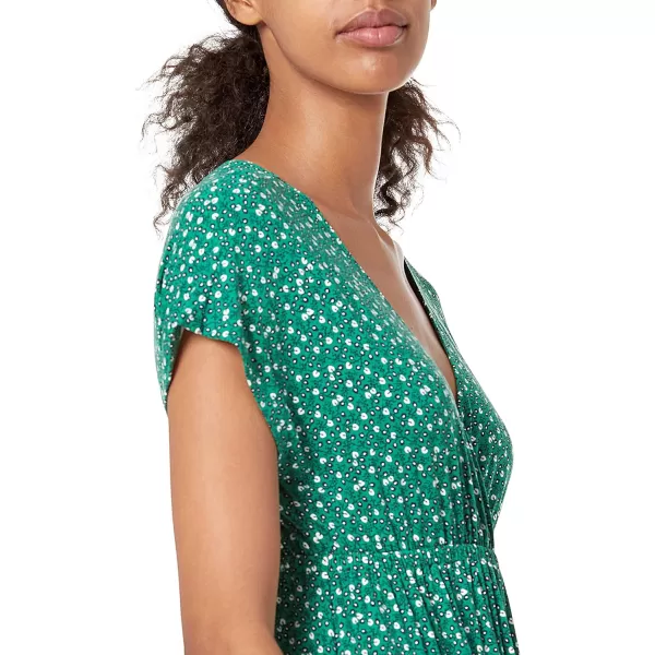 Amazon Essentials Womens Waisted Maxi Dress Available in Plus SizeSustainably Sourced Rayon Blend Green White Leaf Print