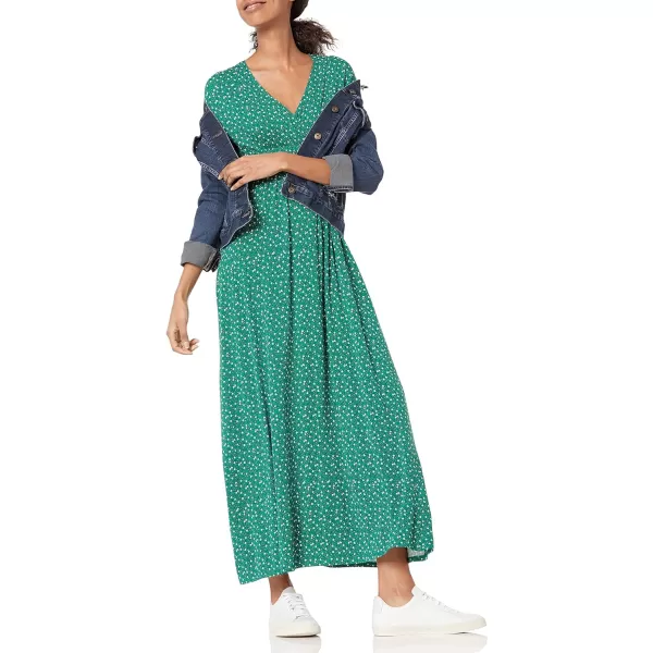 Amazon Essentials Womens Waisted Maxi Dress Available in Plus SizeSustainably Sourced Rayon Blend Green White Leaf Print