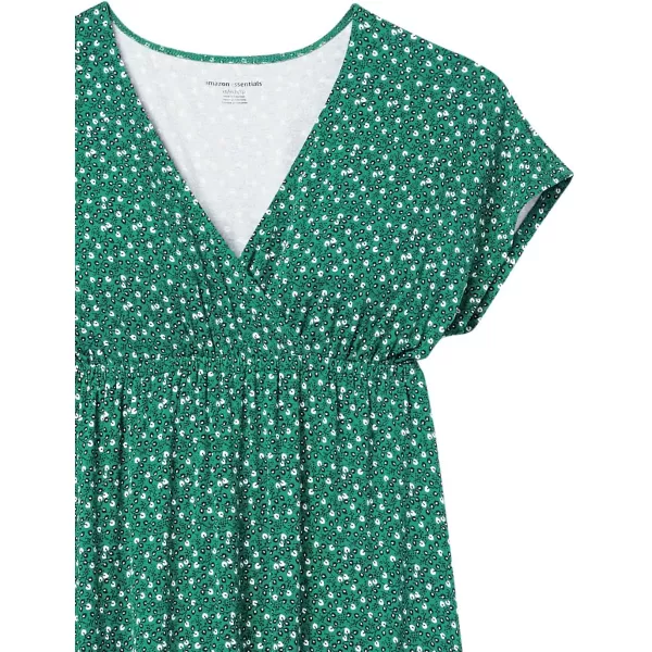 Amazon Essentials Womens Waisted Maxi Dress Available in Plus SizeSustainably Sourced Rayon Blend Green White Leaf Print