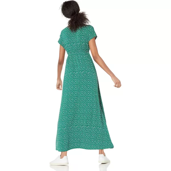 Amazon Essentials Womens Waisted Maxi Dress Available in Plus SizeSustainably Sourced Rayon Blend Green White Leaf Print