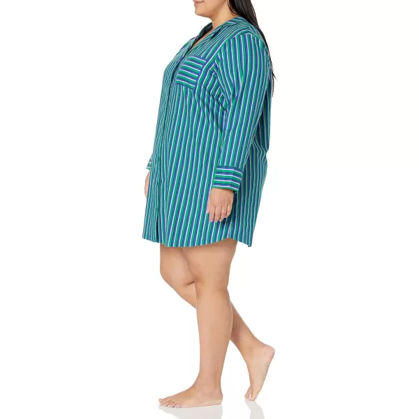 Amazon Essentials Womens Woven Flannel Notch Collar Nightgown Available in Plus SizeBlue Green Stripe