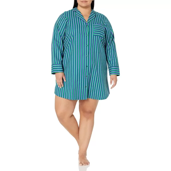 Amazon Essentials Womens Woven Flannel Notch Collar Nightgown Available in Plus SizeBlue Green Stripe