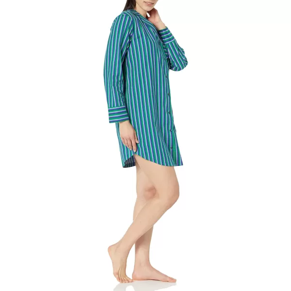 Amazon Essentials Womens Woven Flannel Notch Collar Nightgown Available in Plus SizeBlue Green Stripe